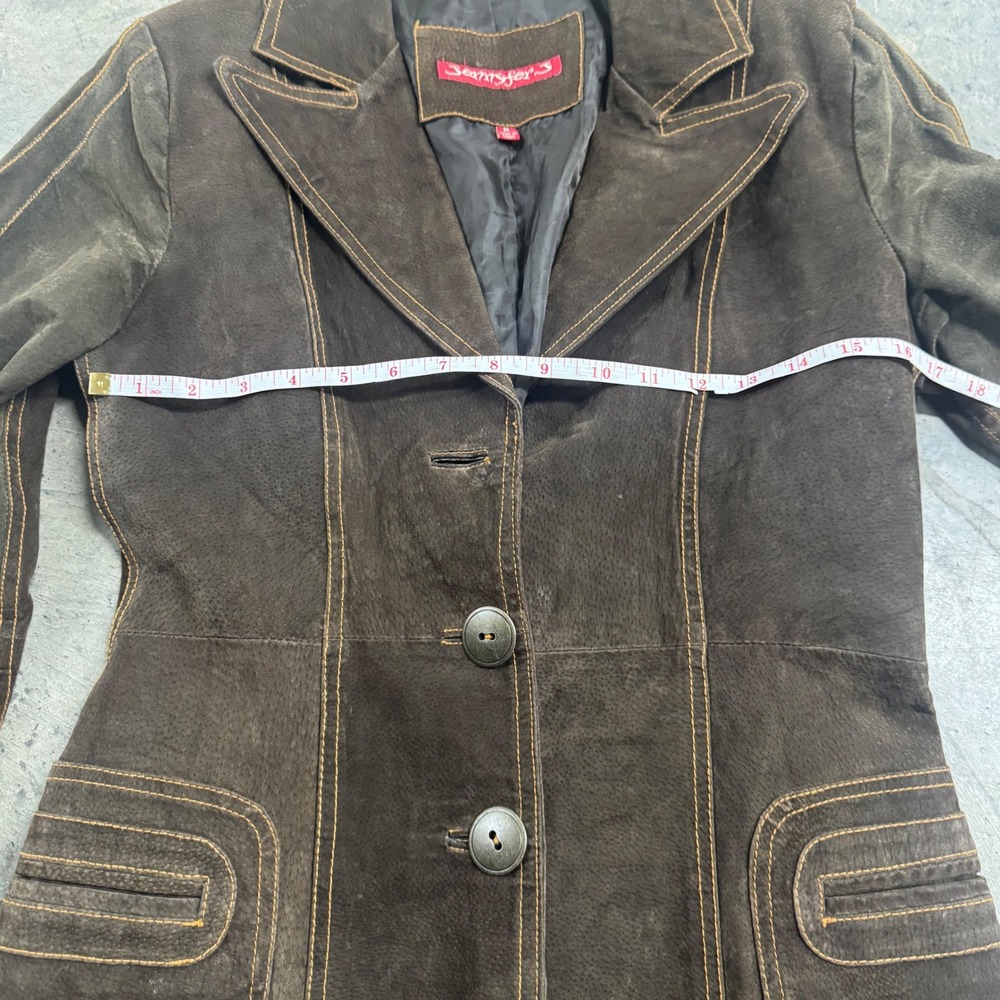 Jennyfer J VTG Y2k Women's Brown Leather Pennylane Coat Jacket S/M Retro Western - Picture 4 of 8